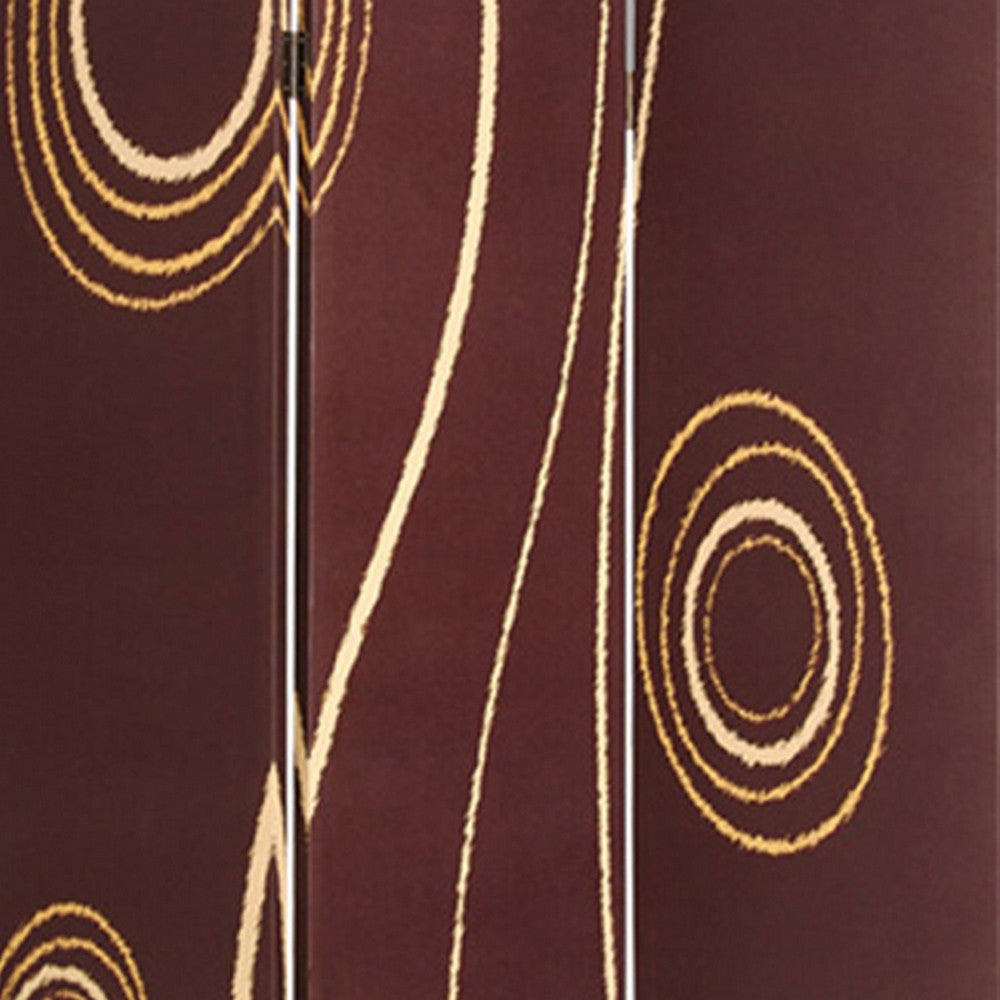 3 Panel Foldable Canvas Room Divider with Circle Design, Brown and Yellow - BM26491