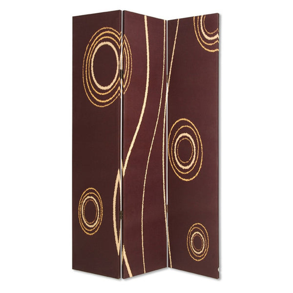 3 Panel Foldable Canvas Room Divider with Circle Design, Brown and Yellow - BM26491