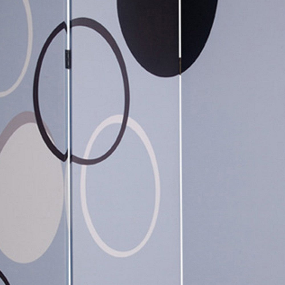 3 Panel Room Divider with Overlapping Circles Pattern, Black and Gray - BM26493