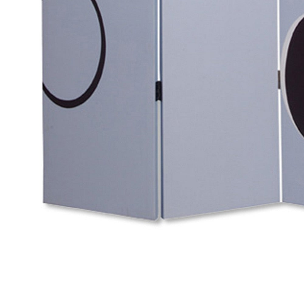 3 Panel Room Divider with Overlapping Circles Pattern, Black and Gray - BM26493