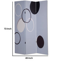 3 Panel Room Divider with Overlapping Circles Pattern, Black and Gray - BM26493