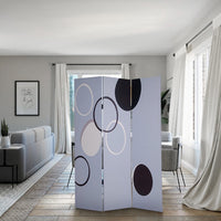 3 Panel Room Divider with Overlapping Circles Pattern, Black and Gray - BM26493