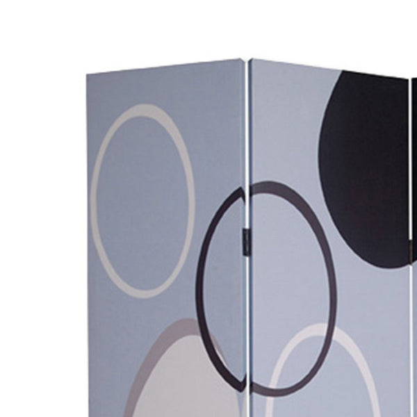 3 Panel Room Divider with Overlapping Circles Pattern, Black and Gray - BM26493