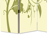 3 Panel Room Divider with Stems and Flower Pattern, Cream and Green - BM26494