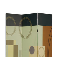 Wooden 3 Panel Canvas Room Divider with Geometric Pattern, Multicolor - BM26495