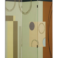 Wooden 3 Panel Canvas Room Divider with Geometric Pattern, Multicolor - BM26495