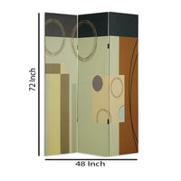 Wooden 3 Panel Canvas Room Divider with Geometric Pattern, Multicolor - BM26495