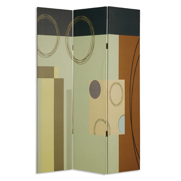 Wooden 3 Panel Canvas Room Divider with Geometric Pattern, Multicolor - BM26495