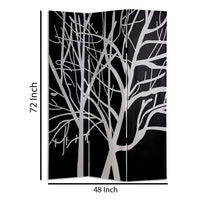 3 Panel Canvas Room Divider with Branch Pattern, Black and White - BM26497
