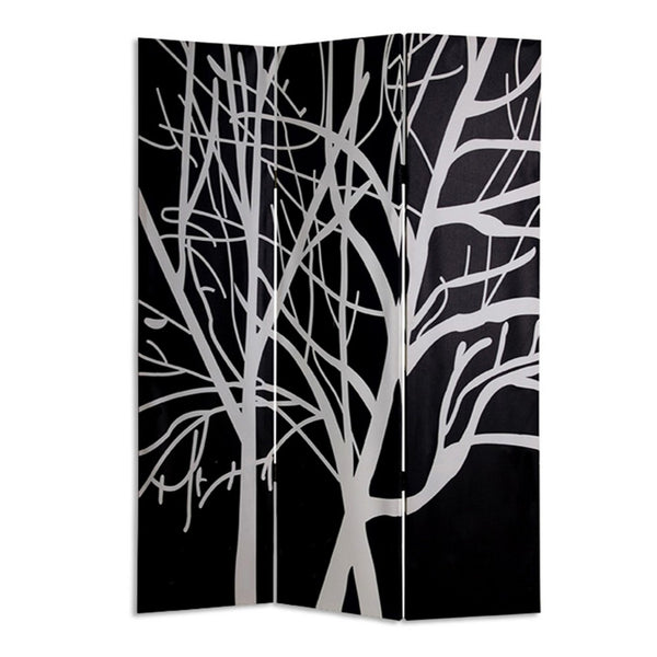 3 Panel Canvas Room Divider with Branch Pattern, Black and White - BM26497