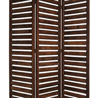 3 Panel Foldable Wooden Screen with Louver Pattern, Dark Brown - BM26501