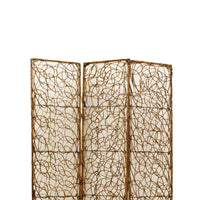 3 Panel Foldable Wooden Screen with Lattice Design, Brown - BM26504