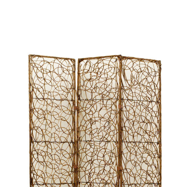 3 Panel Foldable Wooden Screen with Lattice Design, Brown - BM26504