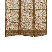 3 Panel Foldable Wooden Screen with Lattice Design, Brown - BM26504
