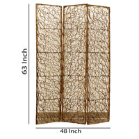 3 Panel Foldable Wooden Screen with Lattice Design, Brown - BM26504