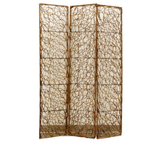 3 Panel Foldable Wooden Screen with Lattice Design, Brown - BM26504
