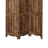 3 Panel Foldable Traditional Wooden Screen with Rustic Touch, Brown - BM26505