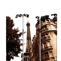 3 Panel Foldable Canvas Screen with Eiffel Tower Print, Brown - BM26510