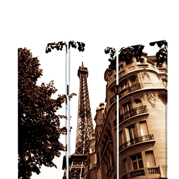 3 Panel Foldable Canvas Screen with Eiffel Tower Print, Brown - BM26510