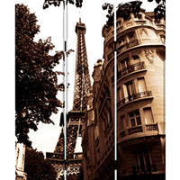 3 Panel Foldable Canvas Screen with Eiffel Tower Print, Brown - BM26510