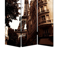 3 Panel Foldable Canvas Screen with Eiffel Tower Print, Brown - BM26510
