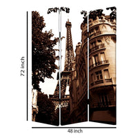 3 Panel Foldable Canvas Screen with Eiffel Tower Print, Brown - BM26510
