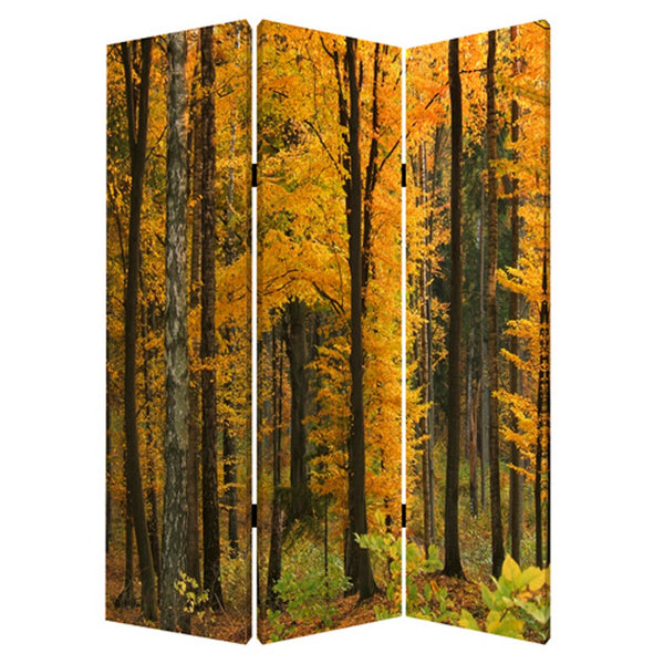 Foldable Canvas Screen with 3 Panel Autumn Forest Print, Multicolor - BM26511