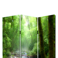 3 Panel Foldable Canvas Screen with Rainforest Print, Green - BM26514