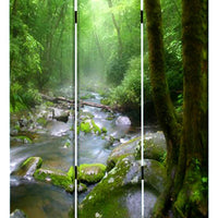 3 Panel Foldable Canvas Screen with Rainforest Print, Green - BM26514