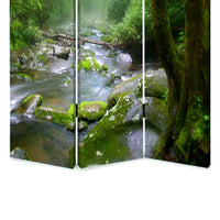 3 Panel Foldable Canvas Screen with Rainforest Print, Green - BM26514