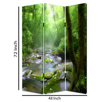 3 Panel Foldable Canvas Screen with Rainforest Print, Green - BM26514
