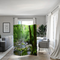 3 Panel Foldable Canvas Screen with Rainforest Print, Green - BM26514