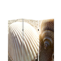 3 Panel Foldable Canvas Screen with Seashell Print, Brown and White - BM26515