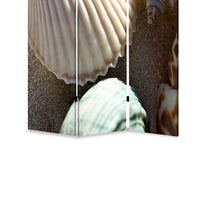 3 Panel Foldable Canvas Screen with Seashell Print, Brown and White - BM26515