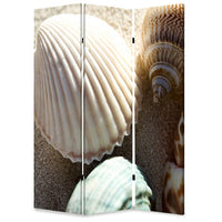 3 Panel Foldable Canvas Screen with Seashell Print, Brown and White - BM26515