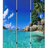3 Panel Foldable Canvas Screen with Exotic Oceanside Print, Multicolor - BM26516