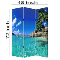 3 Panel Foldable Canvas Screen with Exotic Oceanside Print, Multicolor - BM26516