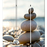 3 Panel Foldable Canvas Screen with Pebble Print, Brown and White - BM26517