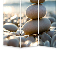 3 Panel Foldable Canvas Screen with Pebble Print, Brown and White - BM26517
