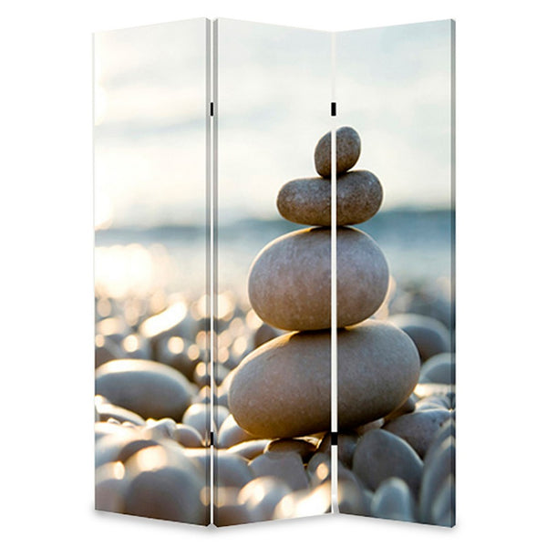 3 Panel Foldable Canvas Screen with Pebble Print, Brown and White - BM26517