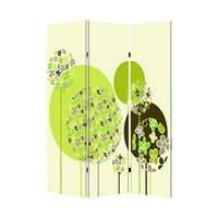 Abstract Floral Printed Foldable Screen with 3 Panels, Green and White - BM26519