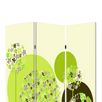 Abstract Floral Printed Foldable Screen with 3 Panels, Green and White - BM26519
