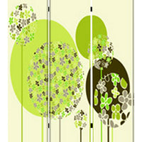 Abstract Floral Printed Foldable Screen with 3 Panels, Green and White - BM26519