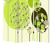 Abstract Floral Printed Foldable Screen with 3 Panels, Green and White - BM26519
