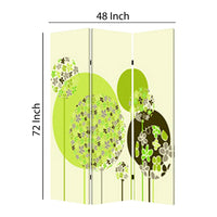 Abstract Floral Printed Foldable Screen with 3 Panels, Green and White - BM26519
