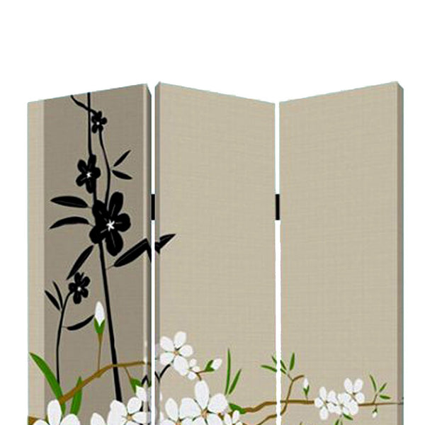 3 Panel Foldable Canvas Screen with Plum Blossom Print , Multicolor - BM26521