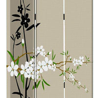3 Panel Foldable Canvas Screen with Plum Blossom Print , Multicolor - BM26521