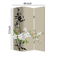 3 Panel Foldable Canvas Screen with Plum Blossom Print , Multicolor - BM26521