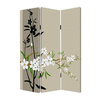 3 Panel Foldable Canvas Screen with Plum Blossom Print , Multicolor - BM26521