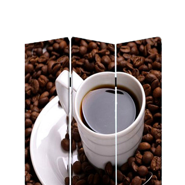 3 Panel Foldable Canvas Screen with Coffee Print, Brown and White - BM26522